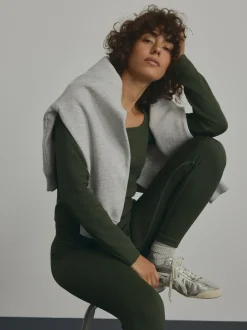 Donkergroen - Geribbelde naadloze legging met hoge taille