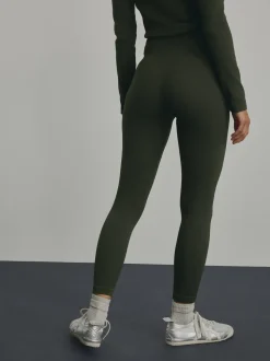 Donkergroen - Geribbelde naadloze legging met hoge taille