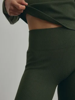 Donkergroen - Geribbelde naadloze legging met hoge taille