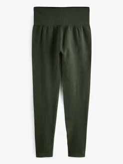 Donkergroen - Geribbelde naadloze legging met hoge taille