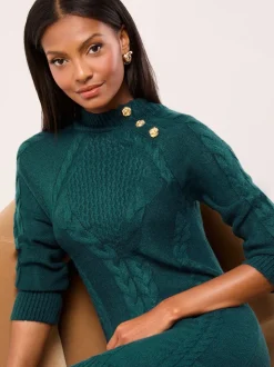 Donkergroen - Lipsy Buttoned Roll Neck Cable Knit Cosy Mini Dress