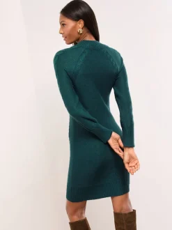 Donkergroen - Lipsy Buttoned Roll Neck Cable Knit Cosy Mini Dress