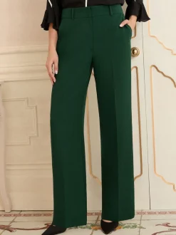 Donkergroen - Love & Roses broek met wijde pijpen