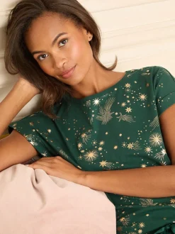 Donkergroen - Love & Roses Christmas Short Sleeve Gold Foil Pyjama Set