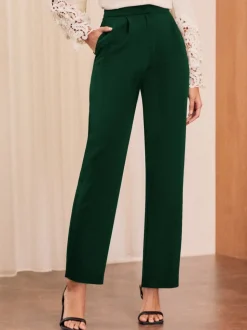Donkergroen - Love & Roses Straight Leg Trousers
