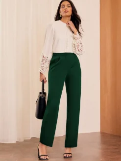 Donkergroen - Love & Roses Straight Leg Trousers