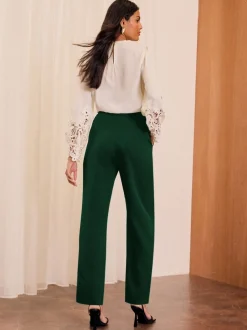 Donkergroen - Love & Roses Straight Leg Trousers