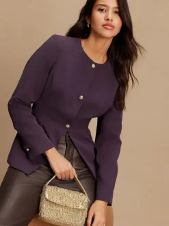 Donkerpaars - Kraagloze blazer