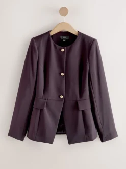 Donkerpaars - Kraagloze blazer