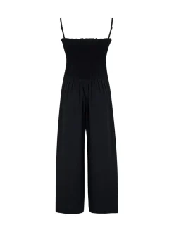 Donkerzwart - Pour Moi strandjumpsuit met halflange pijpen en aangrimpeld lijfje