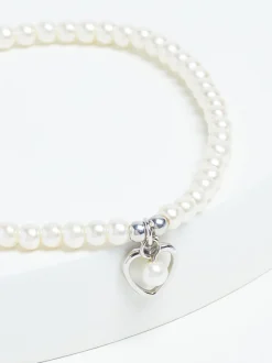 Echt zilver - Armband met kralen, pareleffect en hartjesbedel