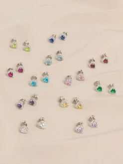 Echt zilver - Birthstone Heart Stud Earrings