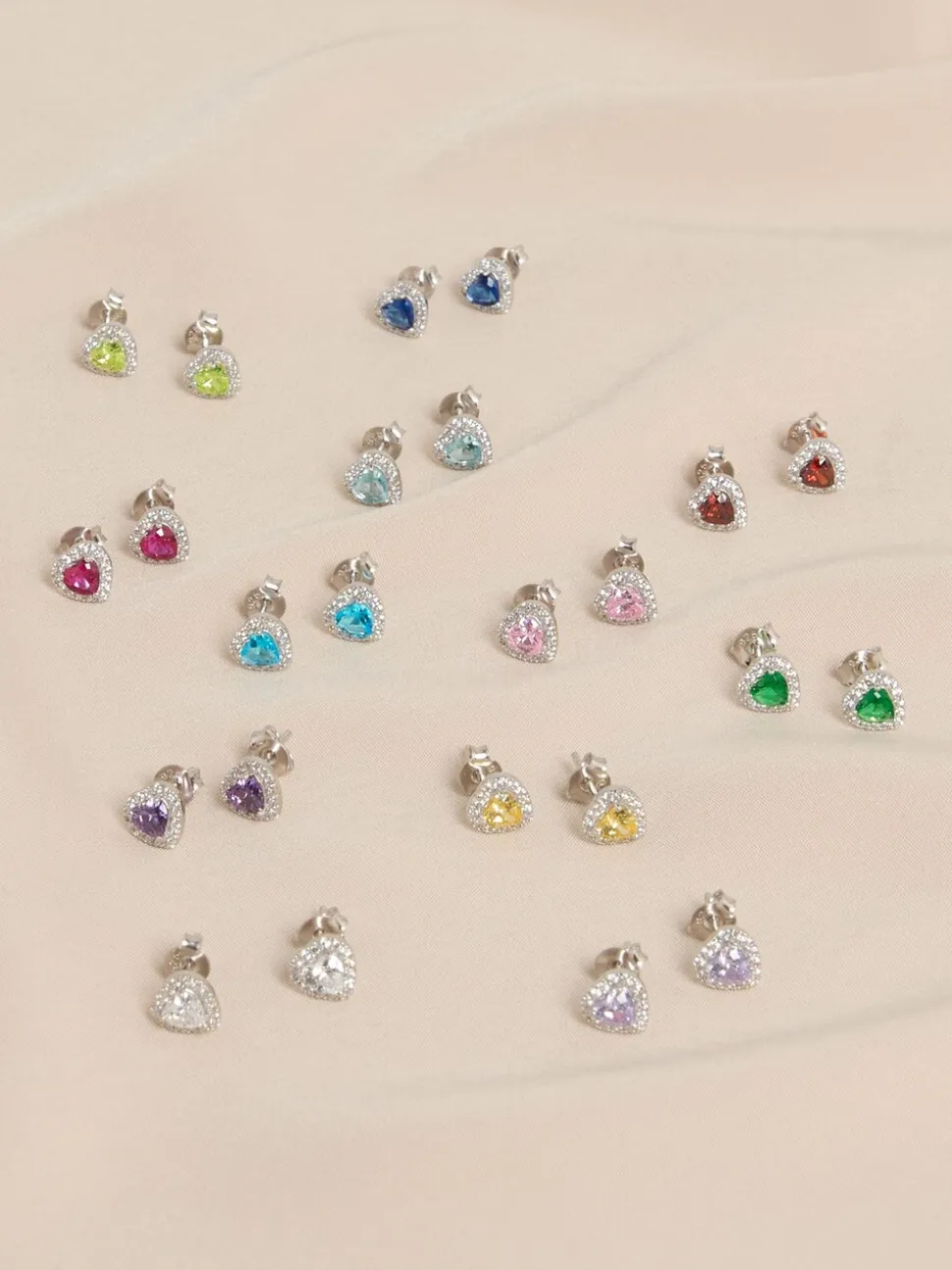 Echt zilver - Birthstone Heart Stud Earrings