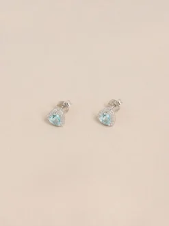 Echt zilver - Birthstone Heart Stud Earrings