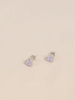 Echt zilver - Birthstone Heart Stud Earrings