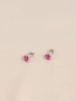 Echt zilver - Birthstone Heart Stud Earrings