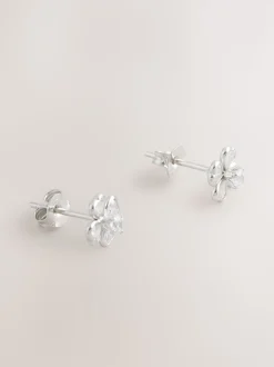 Echt zilver - Glinsterende oorknopjes met bloem