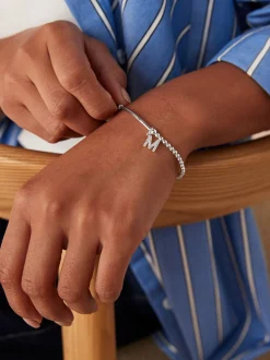 Echt zilver - Initial Cubic Zirconia Beaded Stretch Bracelet
