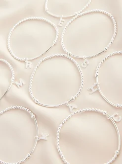 Echt zilver - Initial Cubic Zirconia Beaded Stretch Bracelet