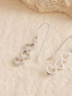Echt zilver - Oorbellen met drie hartjes