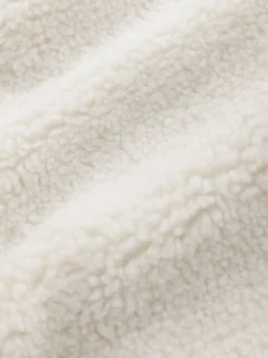 Ecru - Borg Zip Through Fleece With Rib Collar