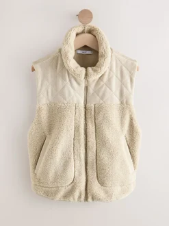 Ecru - Cord Borg Mix Zip Through Gilet