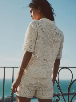 Ecru - Crochet Short Sleeve Shirt
