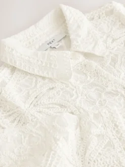 Ecru - Crochet Short Sleeve Shirt