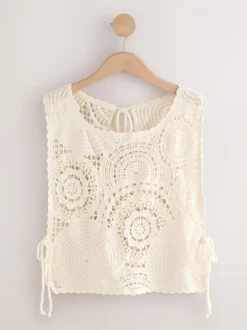 Ecru - Cropped Crochet Tabard Cover-Up