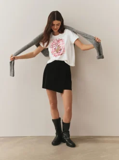 Ecru - Embellished Coffee Club Graphic Short Sleeve Top