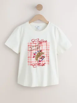 Ecru - Embellished Coffee Club Graphic Short Sleeve Top