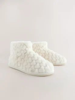 Ecru - Faux Fur Heart Slipper Boots