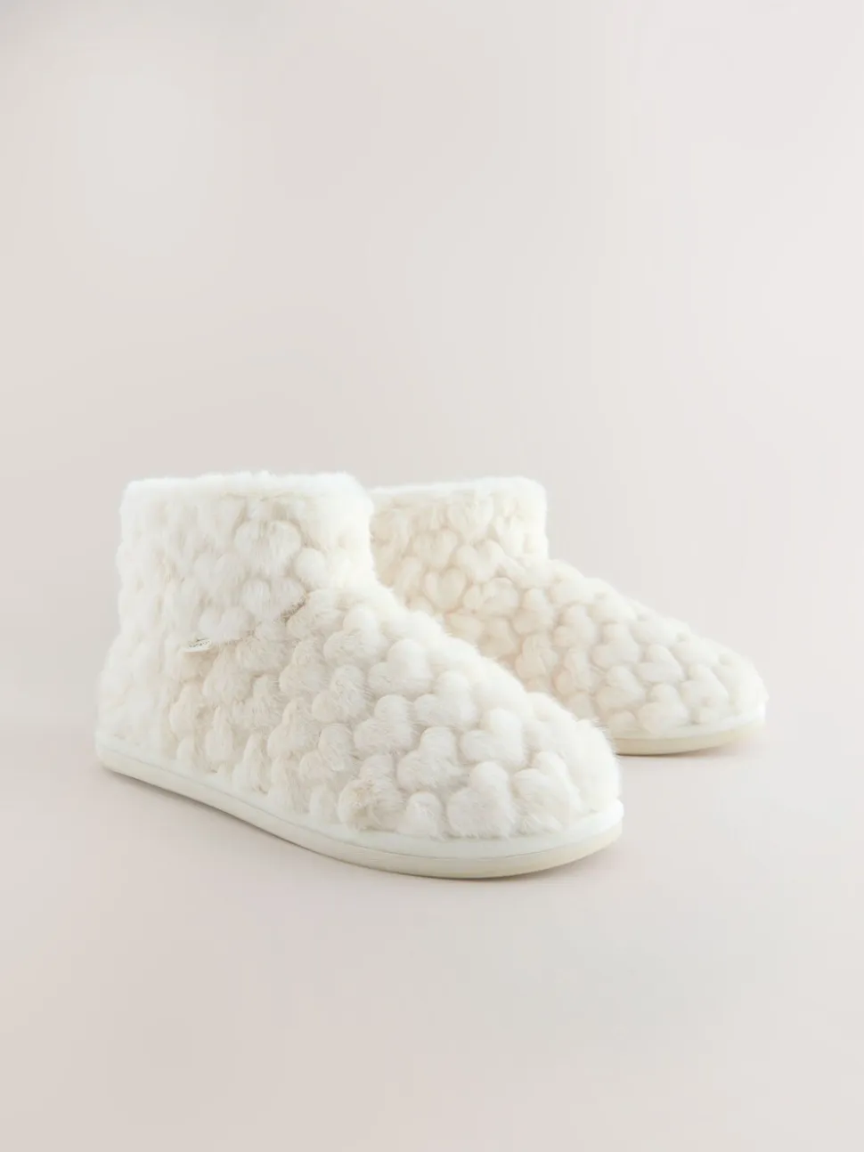 Ecru - Faux Fur Heart Slipper Boots