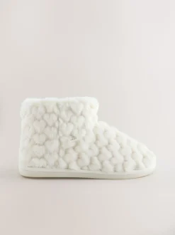 Ecru - Faux Fur Heart Slipper Boots