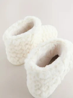 Ecru - Faux Fur Heart Slipper Boots
