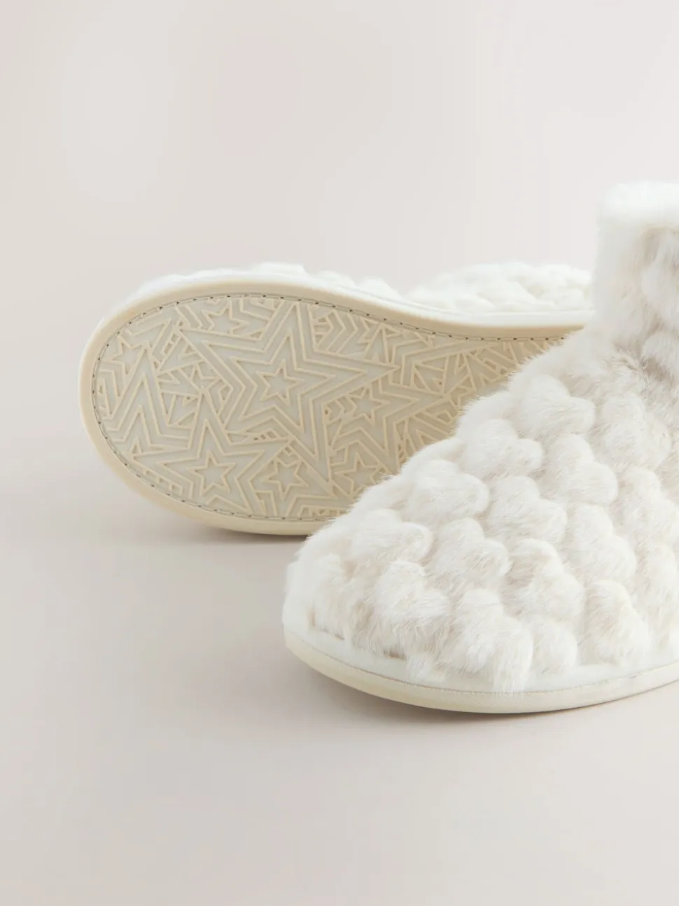 Ecru - Faux Fur Heart Slipper Boots