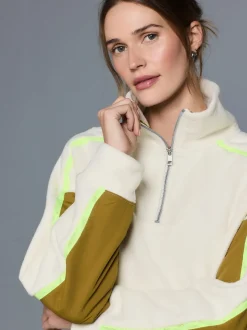 Ecru - Half Zip Fleece with Colourblock Panels