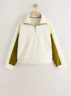 Ecru - Half Zip Fleece with Colourblock Panels