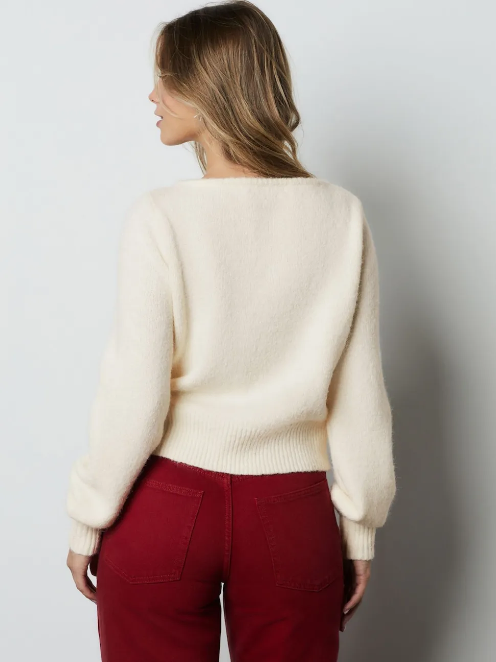 Ecru - Heart Button Cardigan With Wool