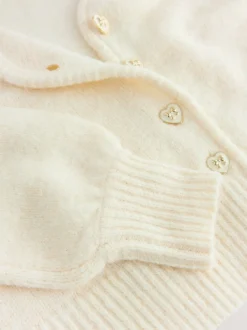 Ecru - Heart Button Cardigan With Wool