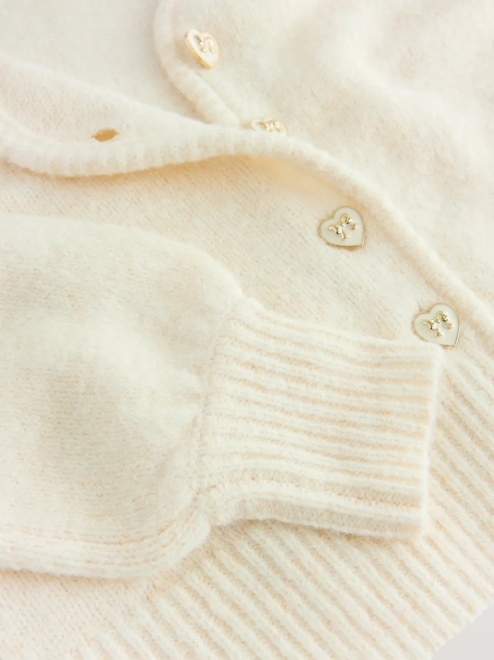 Ecru - Heart Button Cardigan With Wool