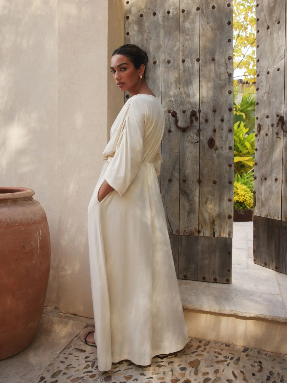 Ecru - Jersey Kaftan Maxi Dress