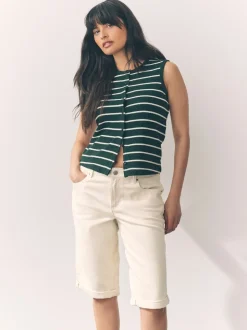 Ecru - Knielange Bermuda denim shorts