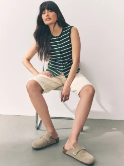 Ecru - Knielange Bermuda denim shorts