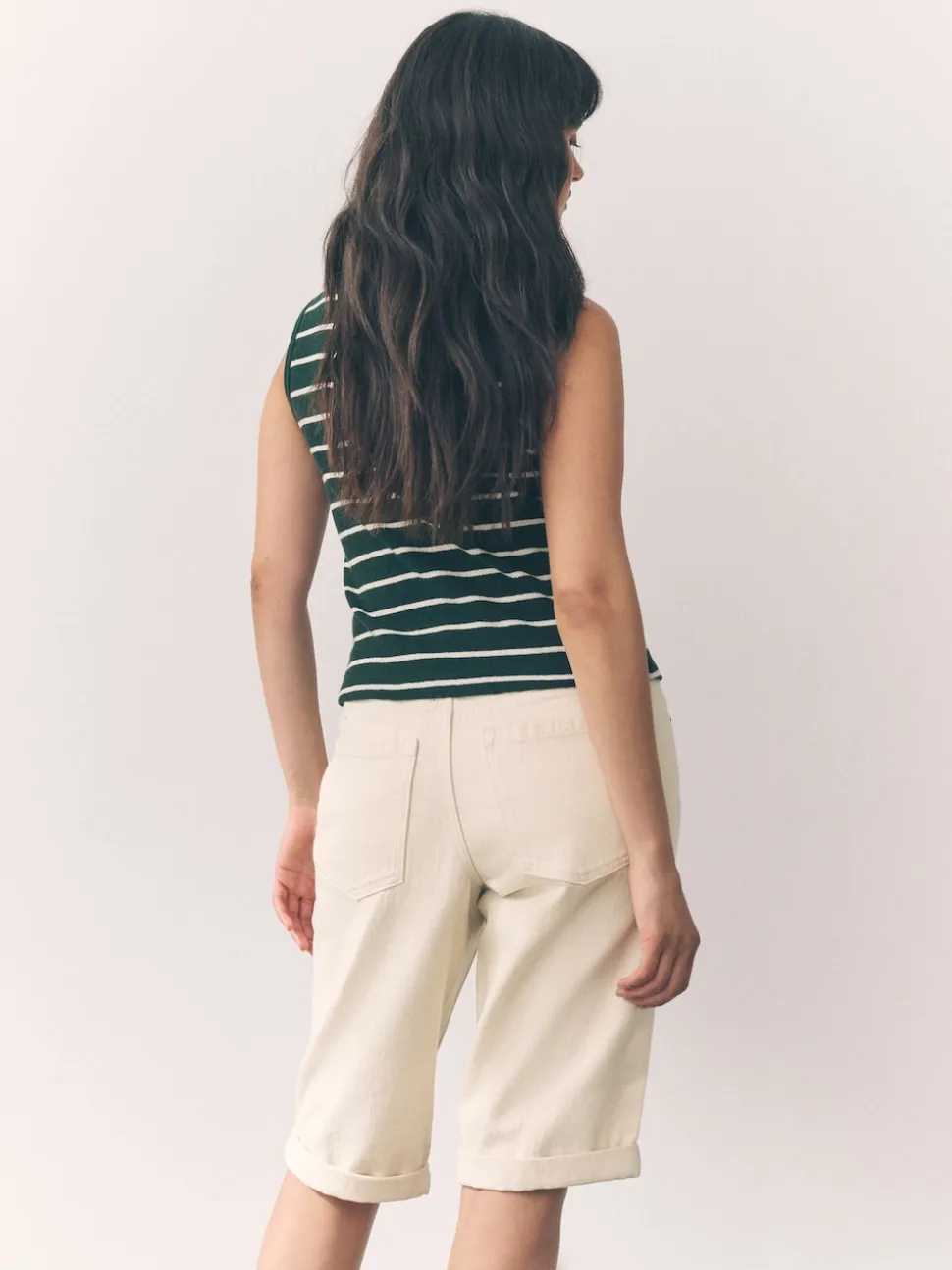 Ecru - Knielange Bermuda denim shorts