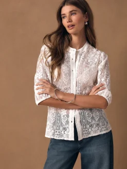 Ecru - Lace Half Sleeve Blouse