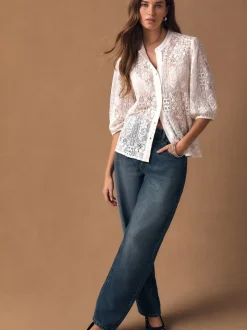 Ecru - Lace Half Sleeve Blouse