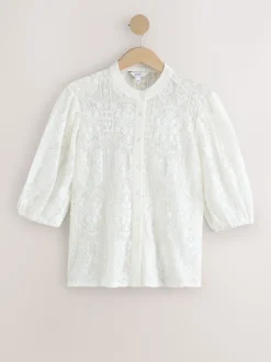 Ecru - Lace Half Sleeve Blouse
