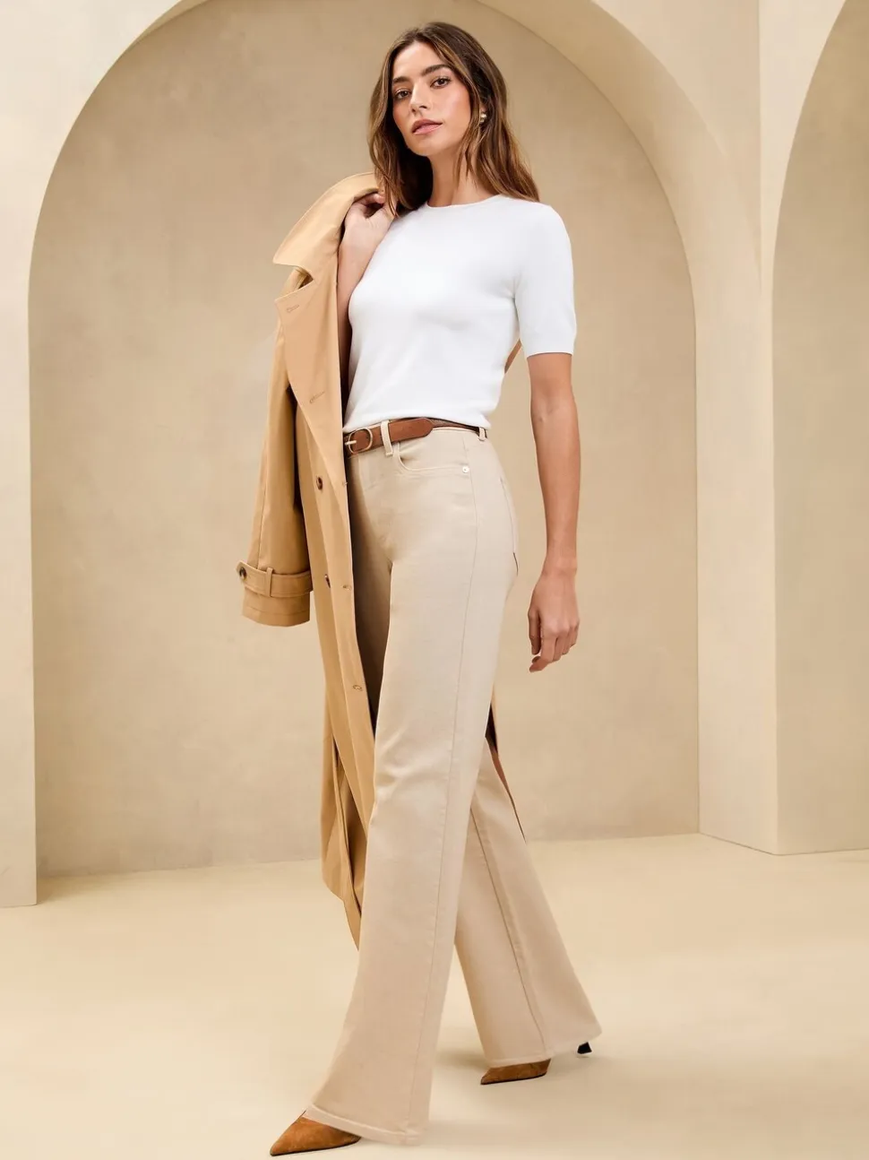 Ecru - Lipsy - Jeans met een middelhoge taille en wijde pijpen