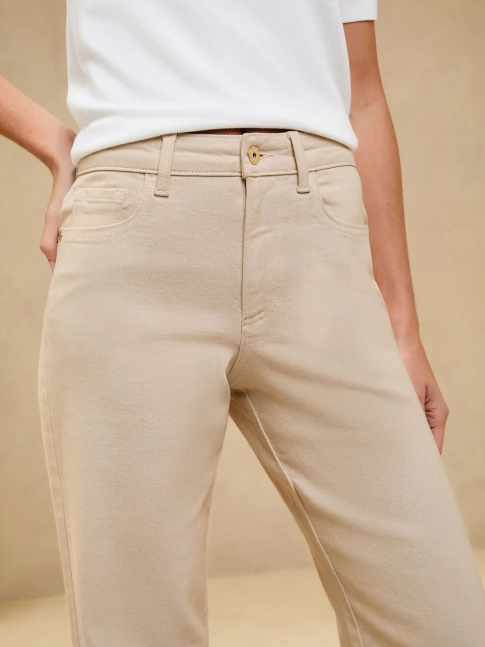 Ecru - Lipsy - Jeans met een middelhoge taille en wijde pijpen
